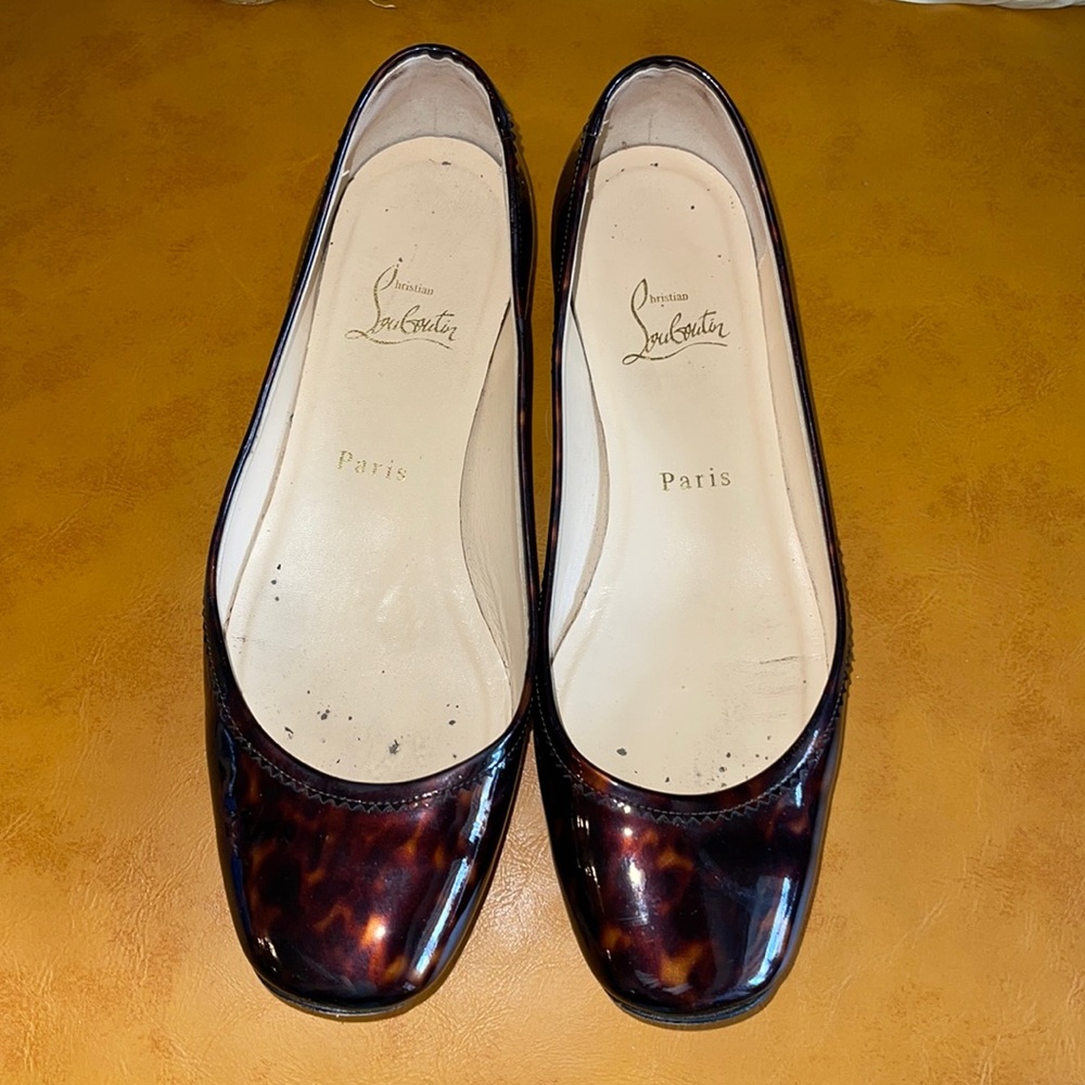 Christian Louboutin, size 39 (9), tortoise shell patent ballet flats